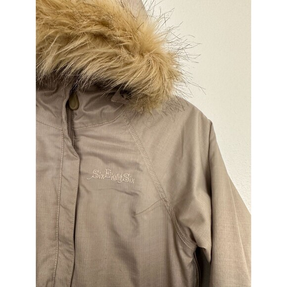 686 Mannual Snowboard Jacket Full Zip Tan Fur Trim Hooded Beige Size Women's XS - Picture 2 of 11